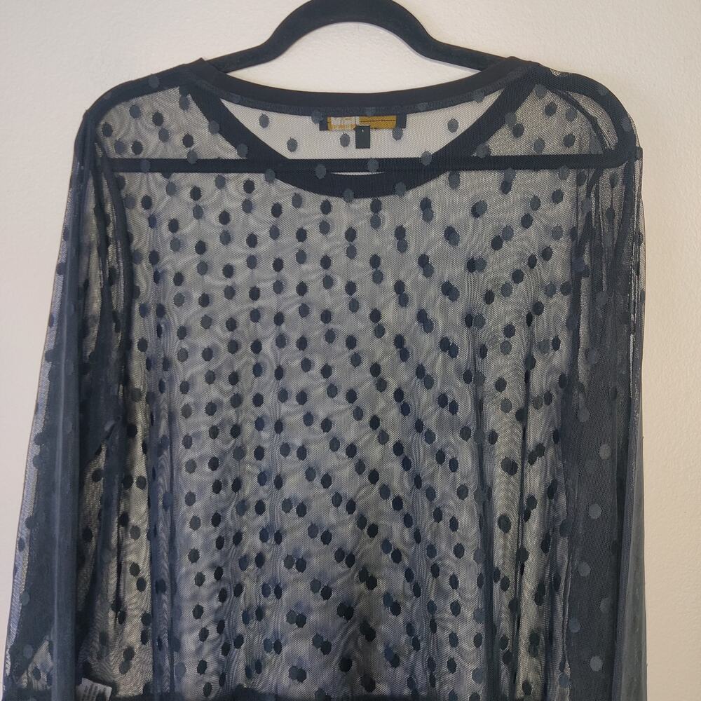 Liv by Habitat Sheer Black Polka Dot Long Sleeve Artsy Top Large Whimsigoth - Picture 5 of 10